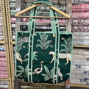 quilted tote bag Indian handmade, Quilted cotton tote bag with zipper and inside pocket, Pure cotton tote bag, handbag for women, gifts