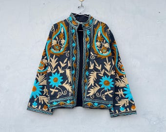 TNT Jacket Handmade Cotton Suzani Embroidered Jacket: Boho Women's Coat