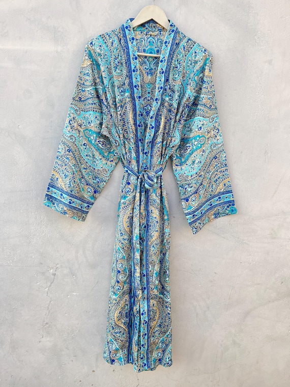 Kasturi Silk Kimono, Vintage Silk Robe, Handmade Lounge & Beach Wear, Robes For Women