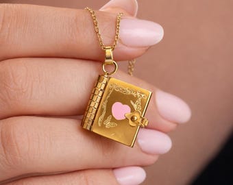 Personalised Book Necklace - Engraved Heart & Butterfly Locket, Custom Message