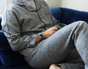 Personalised Men’s Heritage Jacquard Pyjama Set – 100% Cotton Sleepwear, Gift for Him