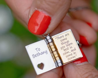 Pocket Book Flip Message Necklace in Gift Box - Engraved Keepsake Gift for Book Lovers