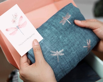 Dragonfly Foil Scarf in Gift Box - Rose Gold Dragonfly Print Scarf