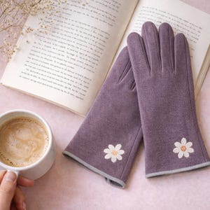 誕生花メリノウール手袋 - 女性用花柄刺繍タッチスクリーン手袋