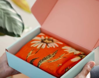 Orange Sunflower Motif Scarf - With Gift Box and Message Card