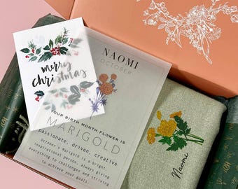 Choose Your Birth Flower Scarf With Gift Box & Insert - Personalised Gift For Her