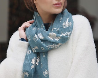 Birth Flower Scarf - Rose Gold Foil Floral Print, Gift for Mum or Friend