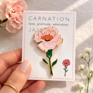 Personalised Birth Flower Brooch in Gift Box: Engraved Enamel Pin for Birthday
