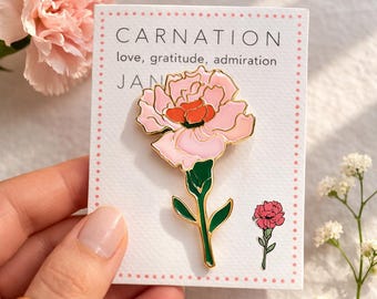 Personalised Birth Flower Brooch in Gift Box: Engraved Enamel Pin for Birthday