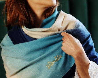 Personalised Ombre Gradient Cashmere Blend Scarf - Luxury Scarf with Name or Initials