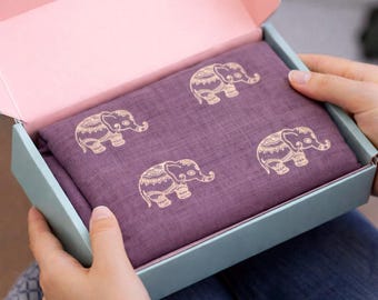 Elephant Print Viscose Scarf in Gift Box - Rose Gold Detail