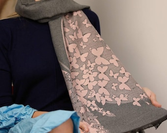 Personalised Butterfly Cashmere Blend Scarf - Soft Modal Cashmere Wrap for Her