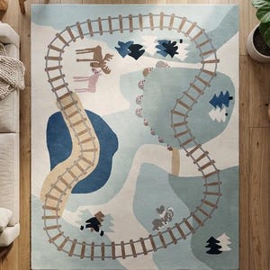 Handmade Wool Train Track Rug – 3D Kids Playroom Carpet