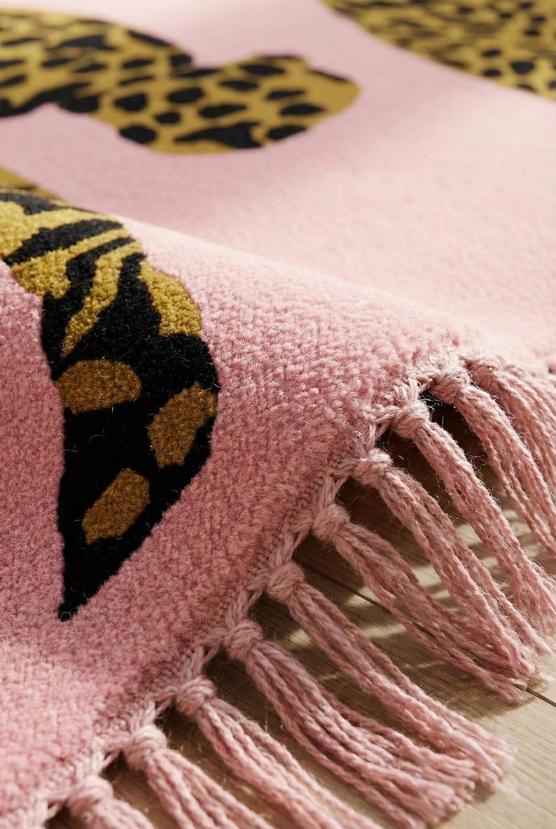 Leopard Wool Rug Handmade Pink Leopard Wool Rug – 3D Animal Print, Maximalist Decor - Etsy