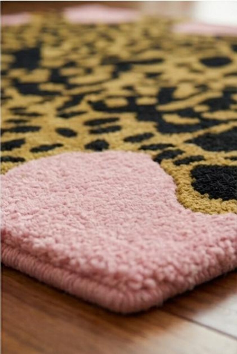 Leopard Wool Rug Handmade Pink Leopard Wool Rug – 3D Animal Print, Maximalist Decor - Etsy