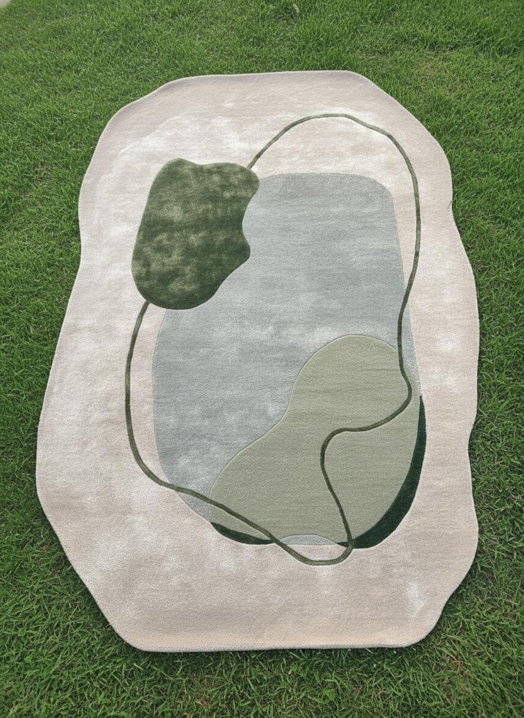 Handmade Wool Abstract Organic Shape Rug, Sage Green Modern Area Carpet ...