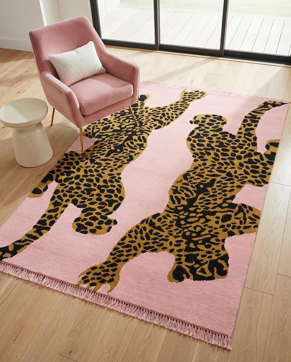 Handmade Pink Leopard Wool Rug – 3D Animal Print, Maximalist Decor - Etsy