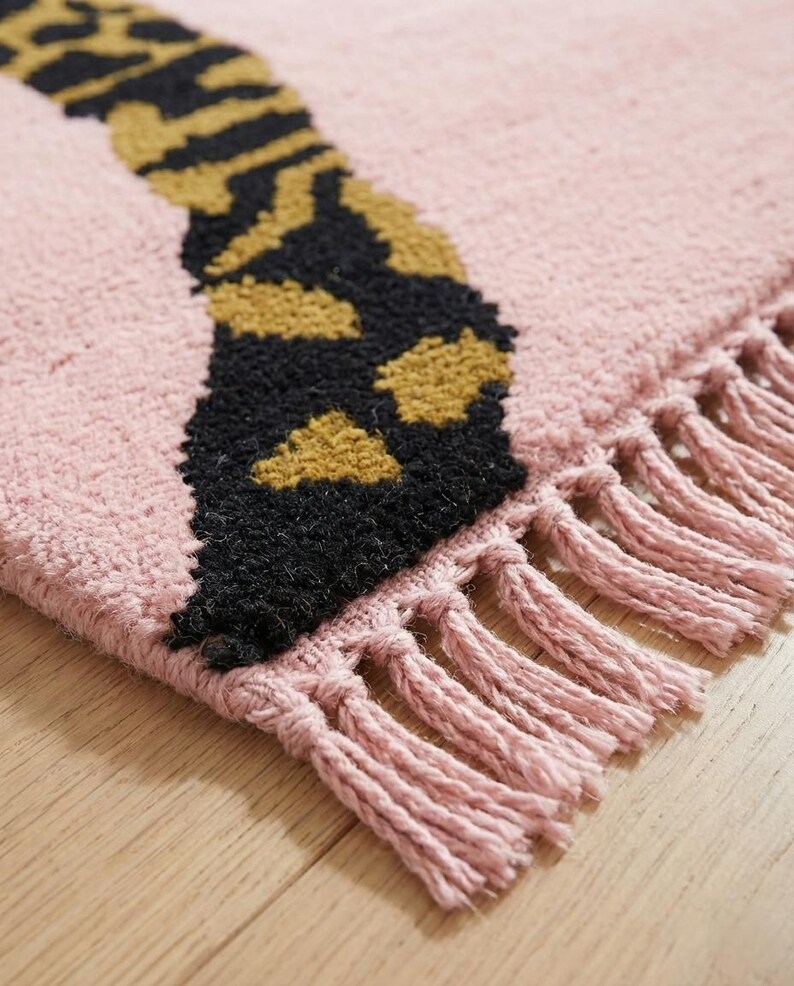 Leopard Wool Rug Handmade Pink Leopard Wool Rug – 3D Animal Print, Maximalist Decor - Etsy