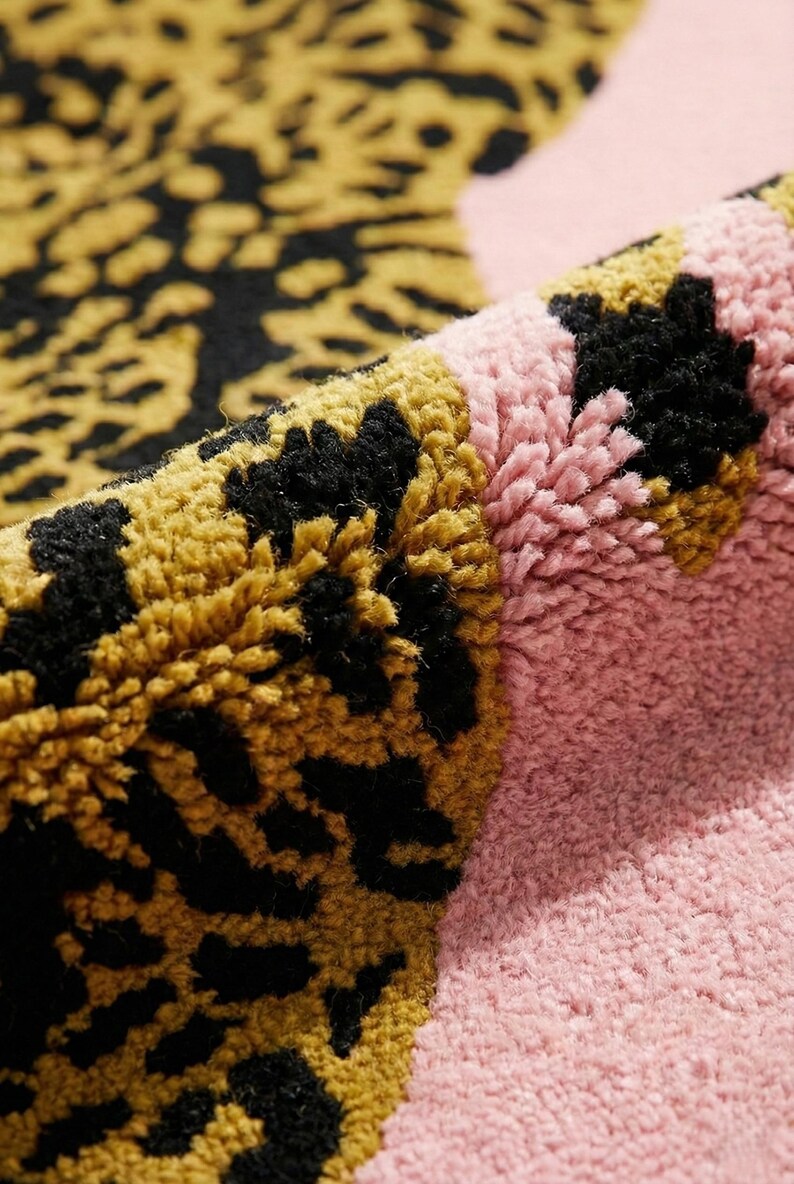 Leopard Wool Rug Handmade Pink Leopard Wool Rug – 3D Animal Print, Maximalist Decor - Etsy
