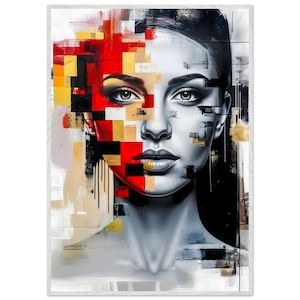 Abstract Woman Portrait Wall Art | Modern Face Canvas Print | Red Black Gold Painting Poster for Modern, Home, Office, Gym & Workspace Decor