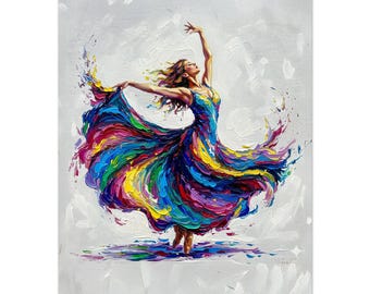 Colorful Dance Wall Art Canvas Print, Abstract Dancer Painting, Modern Woman Art, Vibrant Movement Artwork, Ready to Hang Framed Canvas.