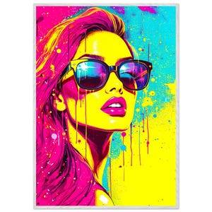 Bunte Pop Art Frau Wandbild - Moderne Leinwand für Wohnzimmer, Schlafzimmer, Büro, Fitnessstudio - Lebendiges Street Art Poster