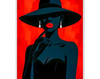 Arte de pared de mujer elegante / Impresión en lienzo abstracto rojo / Póster de retrato de mujer moderna para oficina, dormitorio, sala de estar y decoración del hogar