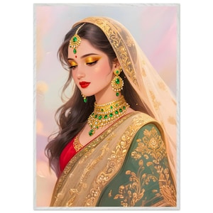Elegant Indian Woman Wall Art – Traditional Portrait Canvas Print for Home, Office, Workspace – Cultural Boho Wall Decor Poster