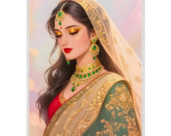 Elegant Indian Woman Wall Art – Traditional Portrait Canvas Print for Home, Office, Workspace – Cultural Boho Wall Decor Poster