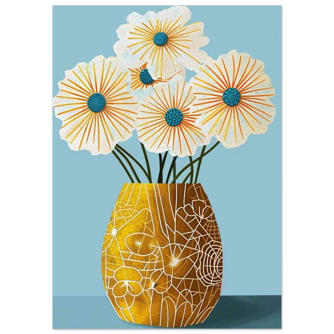 Modern Floral Vase Wall Art Canvas | Minimalist Flower Illustration ...