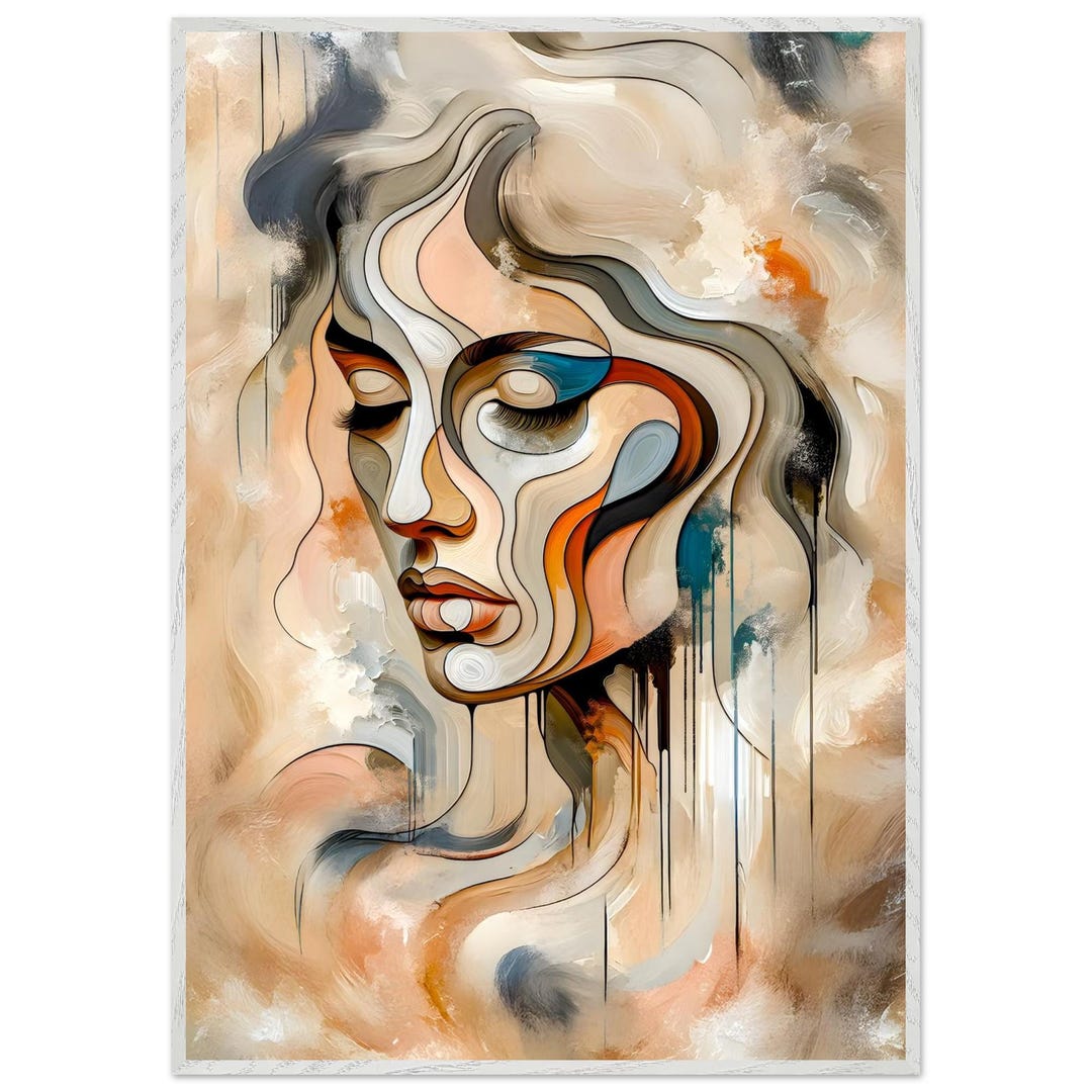 Abstract Woman Face Wall Art Canvas Print, Modern Neutral Portrait ...