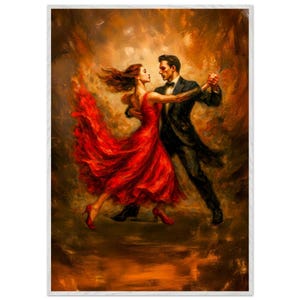 Romantic Couple Dancing Wall Art,Ballroom Dance Painting Print–Red Dress Canvas for Bedroom, Living Room, Office, Home Décor – Ready to Hang