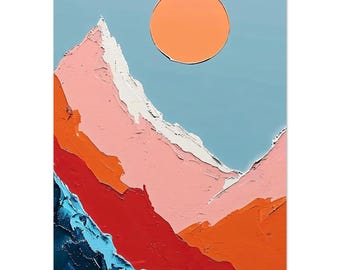 Abstract Mountain Landscape Wall Art | Modern Colorful Canvas Print | Sunset Minimalist Painting for Home Office Decor | Ready to Hang