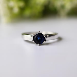 Natural Sapphire Ring, Minimalist Ring, Simple Band Ring, 925 Sterling Silver, Statement Ring Prong Setting Ring, Blue Stone Ring, Boho Ring