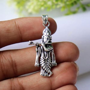 Lord Krishna Flute Pendant, Hindu God Pendant, 925 Sterling Silver, Unique Design Pendant, Divine Krishna Locket, Krishna Janmashtami Gift**