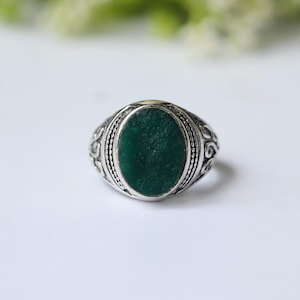 Green Emerald Ring, 925 Sterling Silver Ring, Green Gemstone Ring, Unisex Ring, Oxidized Silver Band Jewelry, Statement Ring, Handmade Ring