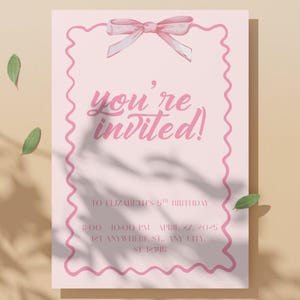 Coquette Pink Bow Birthday Invitation Template, Sweet & Elegant Customizable Digital Party Invite with Ribbon Design
