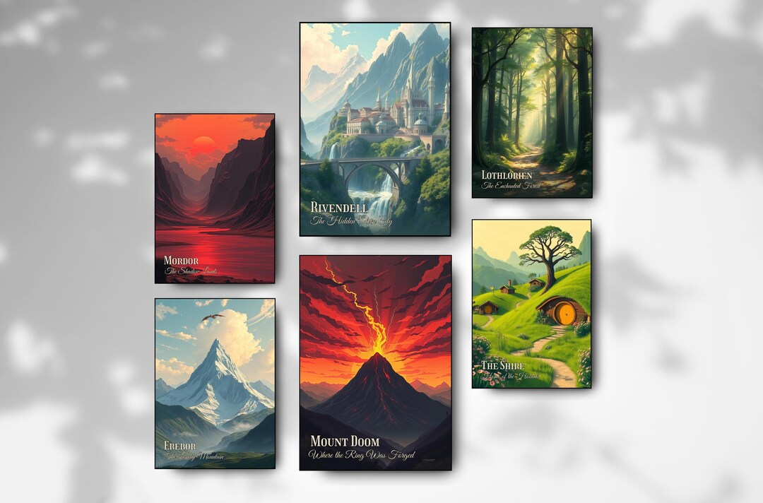 Lord of the Rings Poster Set, Middle Earth Travel Art Prints, LOTR Wall ...