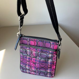 COACH Poppy Tartan Signature Logo Plaid Glitter Crossbody Bag Vintage Y2K Stylish Collectible Handbag Retro Fashion Statement Bag