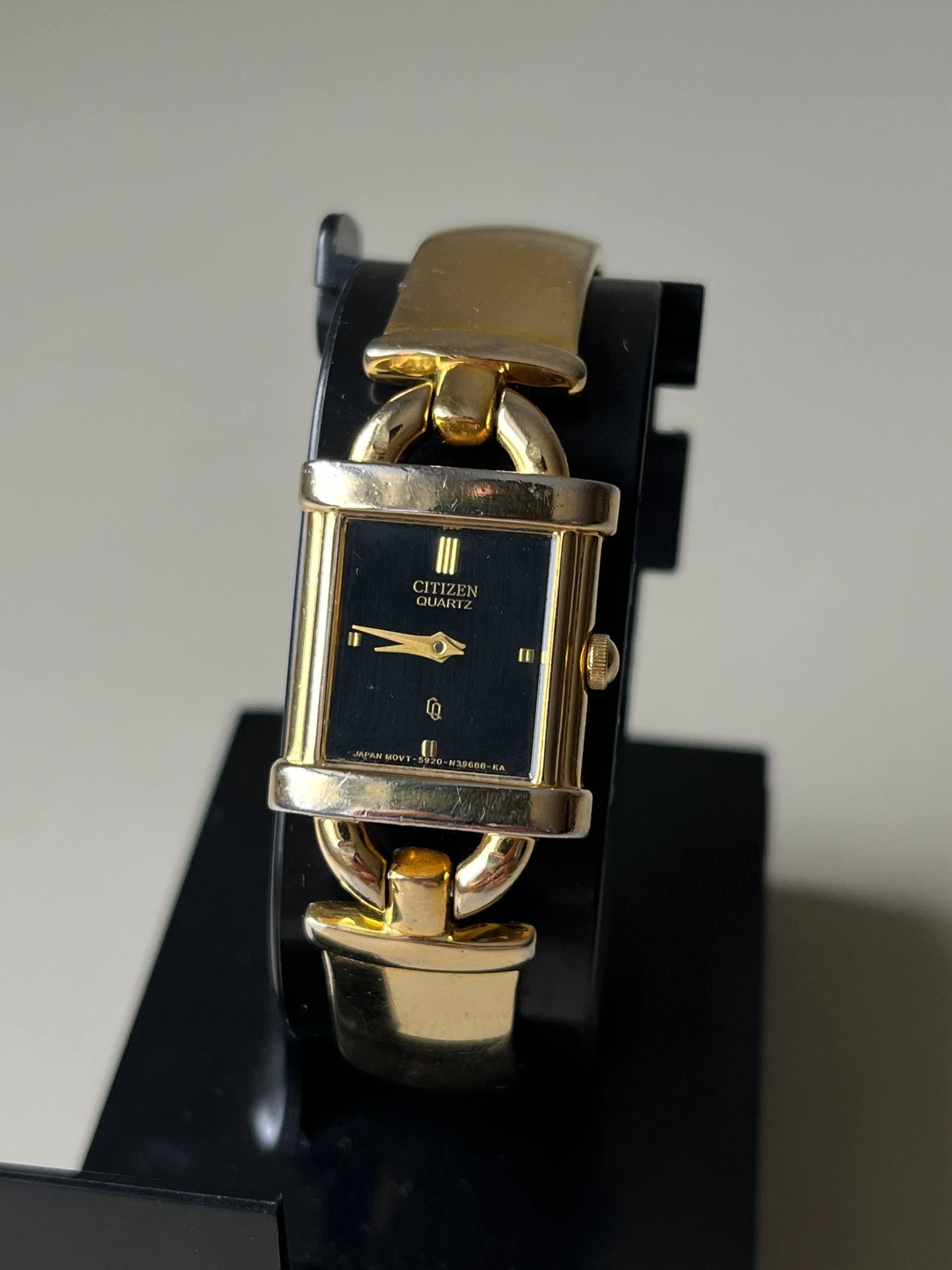 Citizen Quartz Gold Tone Tank Ladies Watch Vintage 80s 90s Solid