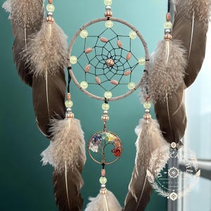 Tree of Life Dreamcatcher Wall Hanging | Glow in the Dark Boho Decor | Feather Bedroom Ornament | Chakra Gemstone Spiritual Gift