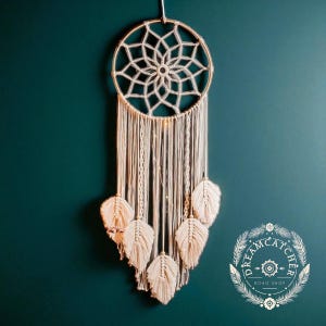 Macrame Leaf Dreamcatcher Wall Hanging | Boho Nursery Decor | Neutral Bedroom Tapestry | Wall Art | Spiritual Gift for Her