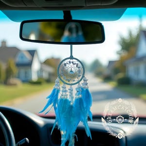 Adorno para espejo retrovisor de coche con atrapasueños: Pluma de cristal estilo bohemio