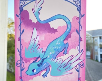 Medieval Baby Dragon, 5x7 whimsical art print