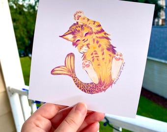 Mermaid Cat Art Print–Sleepy Catfish art