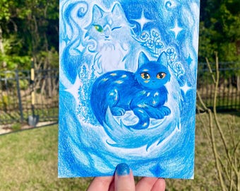 Moon and Star Whimsical cat print