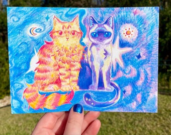 Sun x Moon Whimsical cat print