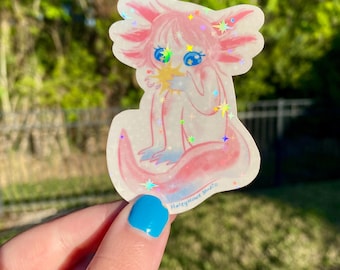 Magical Aoxolotl Girl Holgraphic Vinyl Sticker