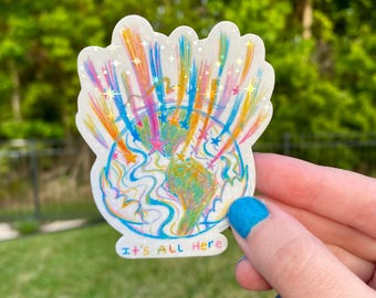 Earth and shooting stars holographic Sticker: it’s all here