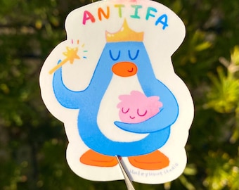 ANTIFA club penguin sticker, anti-fascism sticker